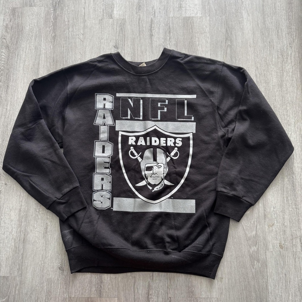 Vintage Raiders Sweatshirt Mens Large Black NFL Football Team Rated Crewneck 90s